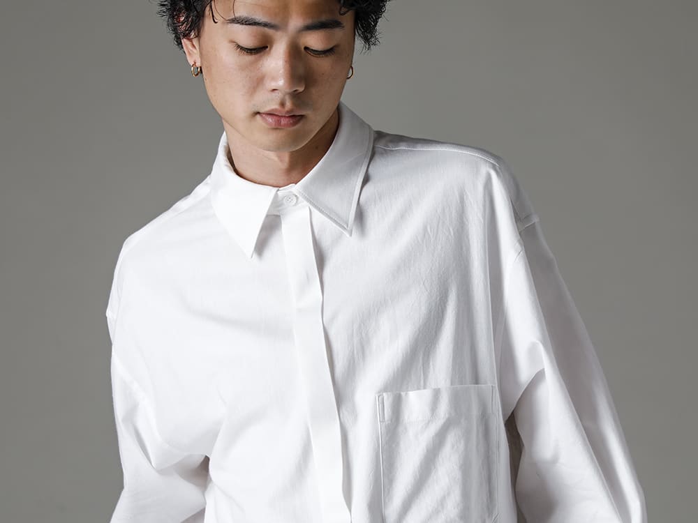 Yohji Yamamoto-ヨウジヤマモト 22-23AW(秋冬) 手仕事による温かみを感じられるカディコットンシャツ  - HZ-B14-047-スリーブボタンスイッチブラウス 2-001