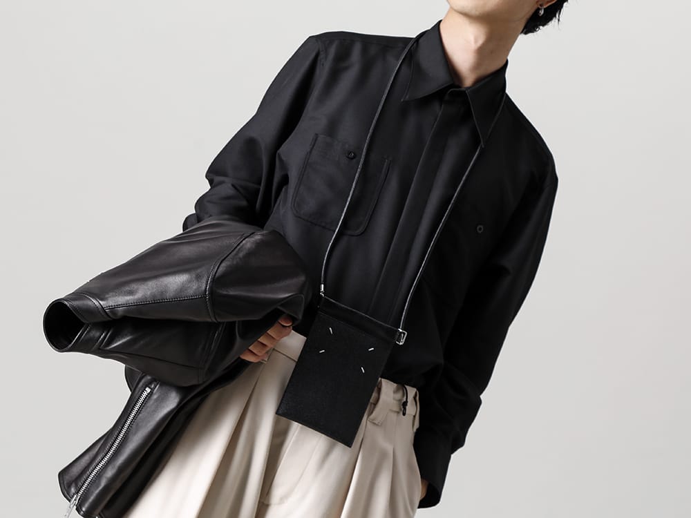 IRENISA - イレニサ 2022-23AW 見出し2  - S50AM0489 - 5 ジップ レザージャケット - SA1VZ0002 - ハンギング フォーン ポーチ - IH-22FW-B010-FJ-Black - チェスト ポケット シャツ Black 2-005