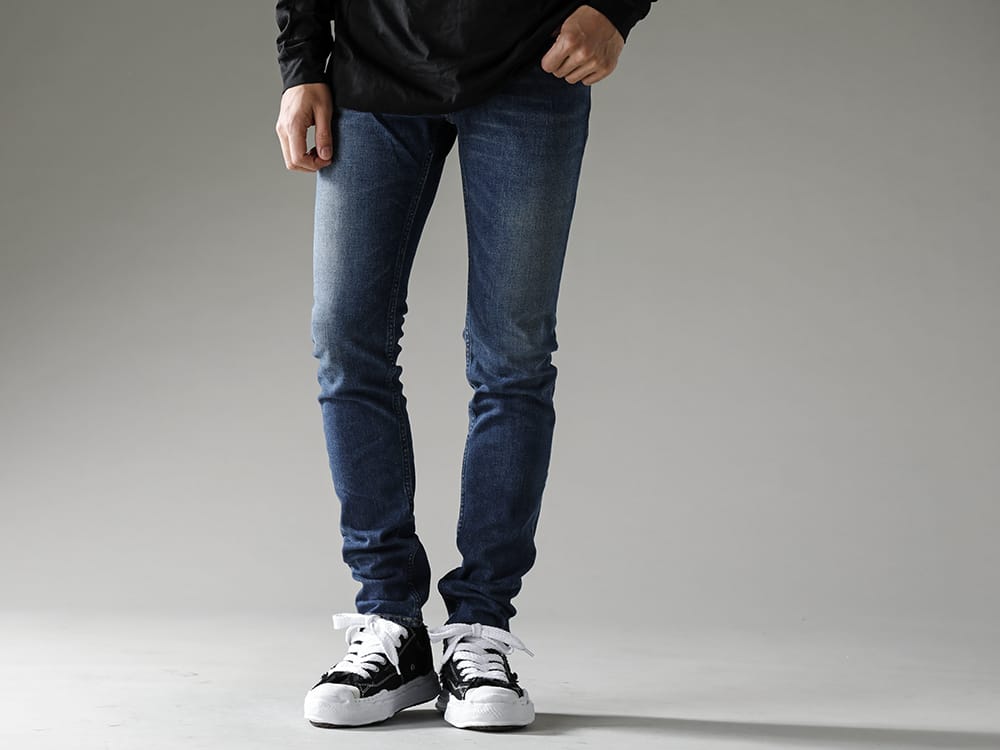 Maison MIHARAYASUHIRO - メゾン ミハラヤスヒロ 2022-23AW 見出し1 - A10FW714-Black - ハンク ロー - オリジナル ソール ミックス キャンバス スニーカー Black - FPK107NUD-USD - スーパースリム ストレート 5ポケット USED加工 USD 1-001