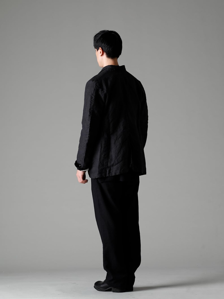 Garment Reproduction of Workers(ガーメント リプロダクション オブ ワーカース) 22-23AW(秋冬) 特異なボタン配置が織りなす独特なデザイン - Vincent-Jacket-Washi-Black ビンセント ジャケット 和紙 ブラック - New-Warped-Knit-Sew-Crew-Neck-Black ニュー ワープド ニット ソー クルー ネック ブラック - Farmers-Trousers-Wool-Black ファーマーズ トラウザー ウール ブラック - PL1 フロントジップブーツ ダブルソール - ホース フルグレイン レザー 1-003
