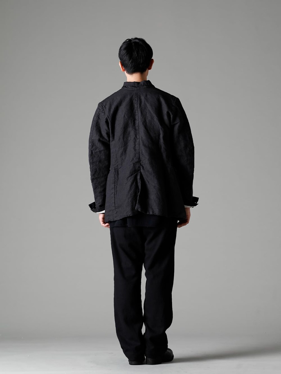 Garment Reproduction of Workers(ガーメント リプロダクション オブ ワーカース) 22-23AW(秋冬) 特異なボタン配置が織りなす独特なデザイン - Vincent-Jacket-Washi-Black ビンセント ジャケット 和紙 ブラック - New-Warped-Knit-Sew-Crew-Neck-Black ニュー ワープド ニット ソー クルー ネック ブラック - Farmers-Trousers-Wool-Black ファーマーズ トラウザー ウール ブラック - PL1 フロントジップブーツ ダブルソール - ホース フルグレイン レザー 1-003