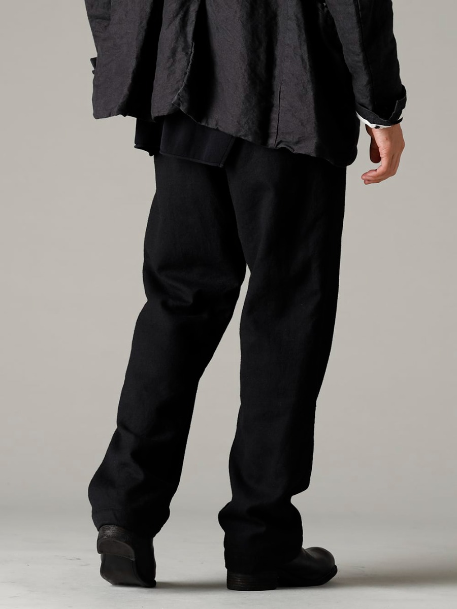 Garment Reproduction of Workers(ガーメント リプロダクション オブ ワーカース) 22-23AW(秋冬) スタンダードアイテムで統一感を演出  - Farmers-Trousers-Wool-Black ファーマーズ トラウザー ウール ブラック - PL1 フロントジップブーツ ダブルソール - ホース フルグレイン レザー 2-001