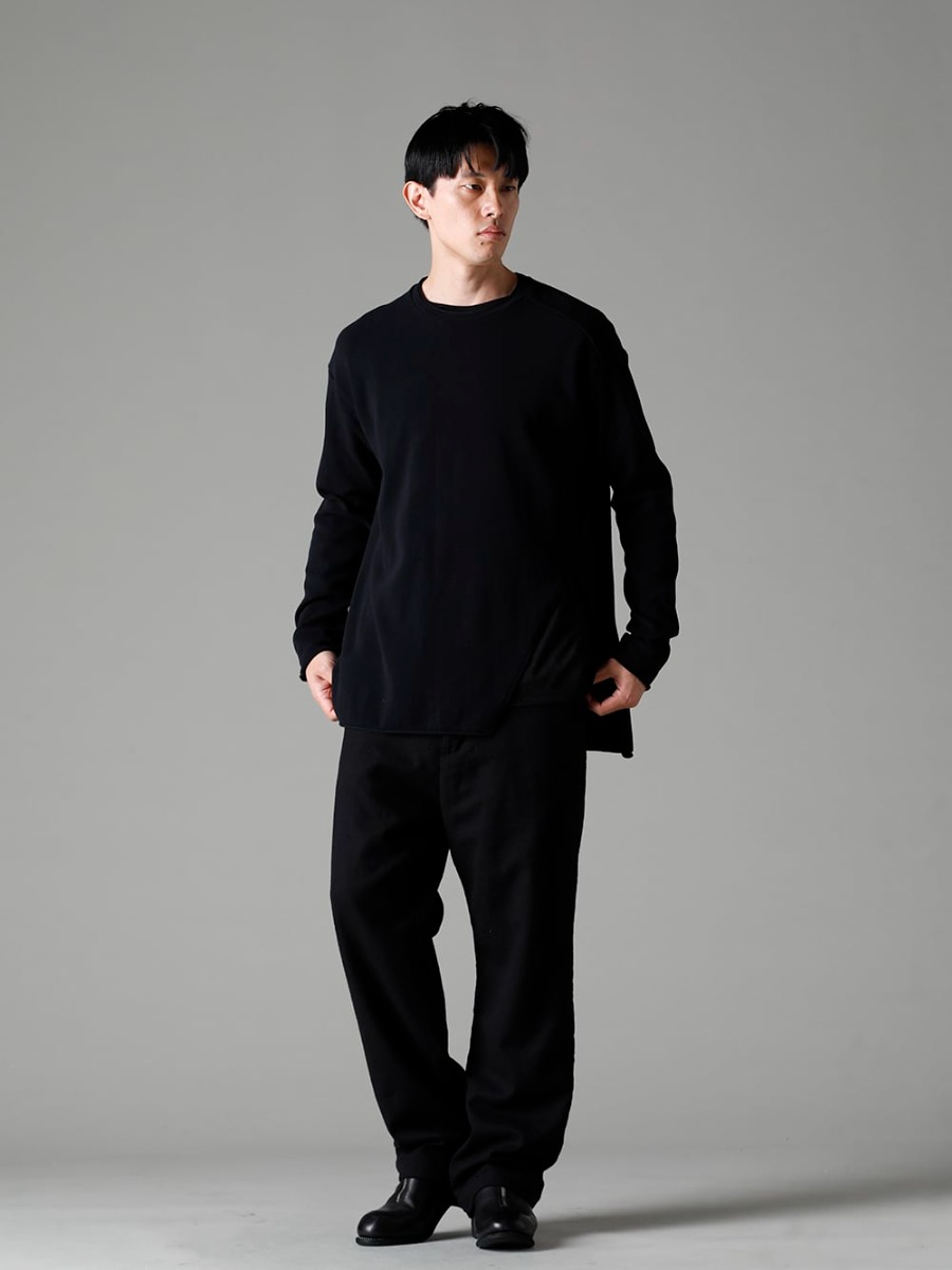 Garment Reproduction of Workers(ガーメント リプロダクション オブ ワーカース) 22-23AW(秋冬) デザインの効いたアイテムをアクセントに - New-Warped-Knit-Sew-Crew-Neck-Black ニュー ワープド ニット ソー クルー ネック ブラック - Farmers-Trousers-Wool-Black ファーマーズ トラウザー ウール ブラック - PL1 フロントジップブーツ ダブルソール - ホース フルグレイン レザー 3-001