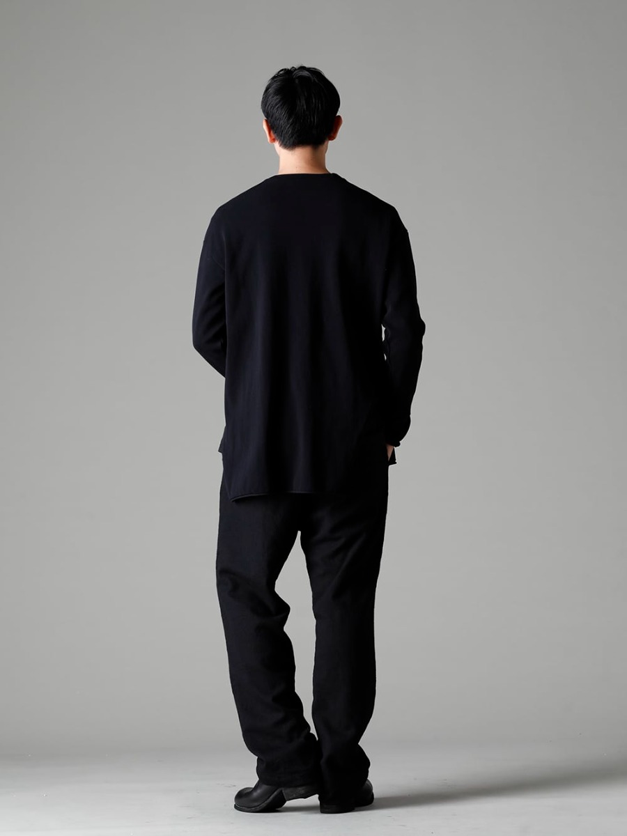 Garment Reproduction of Workers(ガーメント リプロダクション オブ ワーカース) 22-23AW(秋冬) デザインの効いたアイテムをアクセントに - New-Warped-Knit-Sew-Crew-Neck-Black ニュー ワープド ニット ソー クルー ネック ブラック - Farmers-Trousers-Wool-Black ファーマーズ トラウザー ウール ブラック - PL1 フロントジップブーツ ダブルソール - ホース フルグレイン レザー 3-004