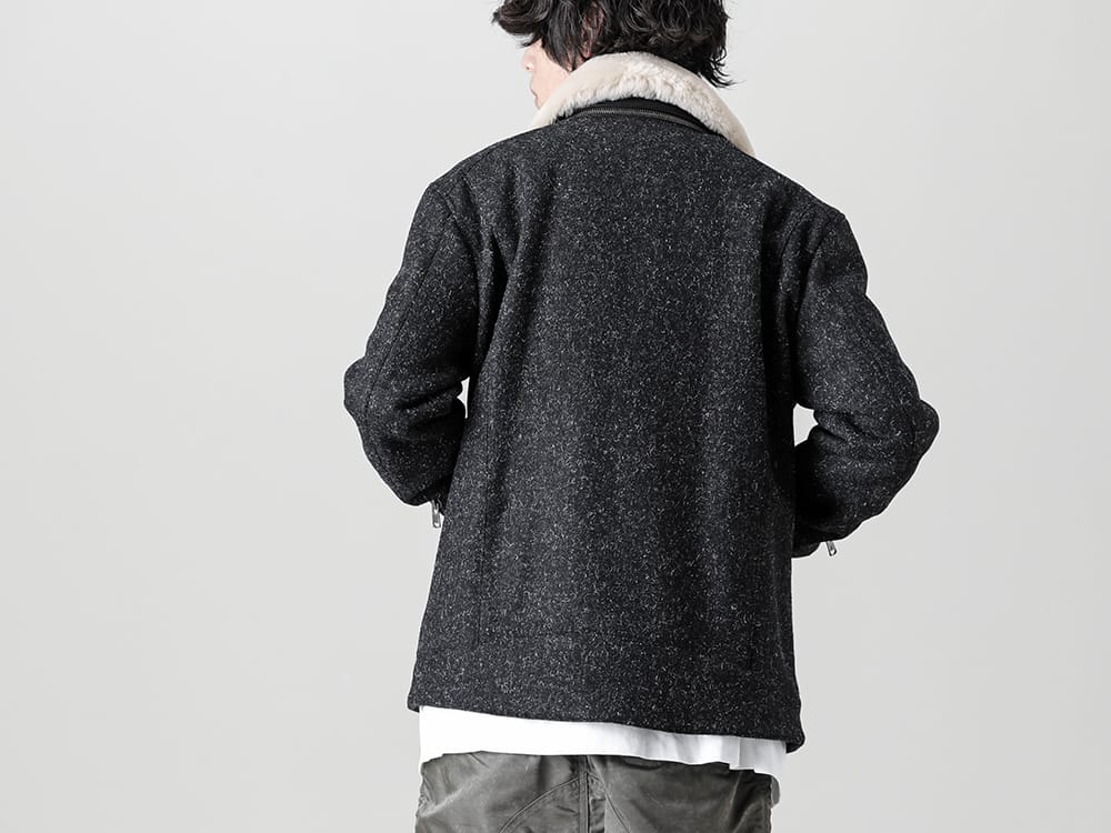 RIPVANWINKLE - リップヴァンウィンクル 2022-23AW ホワイトカラーの色味を挿し色にした前開きでラフでに着るツイードアウター  - RB-450 - ウールボア ライダース - RB-402-White - クロスジャージー L/S ホワイト 2-001