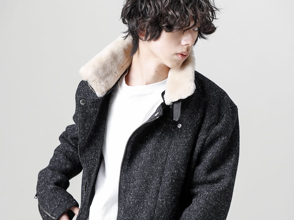 RIPVANWINKLE - リップヴァンウィンクル 2022-23AW ホワイトカラーの色味を挿し色にした前開きでラフでに着るツイードアウター  - RB-450 - ウールボア ライダース - RB-402-White - クロスジャージー L/S ホワイト 2-003