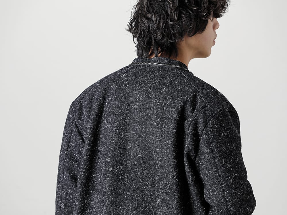 RIPVANWINKLE - リップヴァンウィンクル 2022-23AW ホワイトカラーの色味を挿し色にした前開きでラフでに着るツイードアウター  - RB-450 - ウールボア ライダース - RB-402-White - クロスジャージー L/S ホワイト 2-005