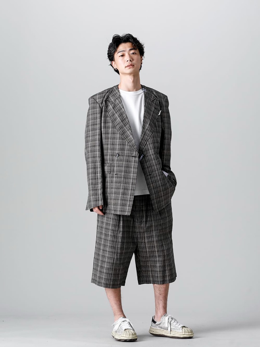 Maison MIHARAYASUHIRO - メゾン ミハラヤスヒロ 2023SS 見出し4 - A10JK032 - ワイド カスリ チェック ブレザー - A10PT034 - ラップ-ウエスト カスリ チェック ショーツ - A10FW712-White - ブレイキー ロー オリジナルソール キャンバス スニーカー White  4-001