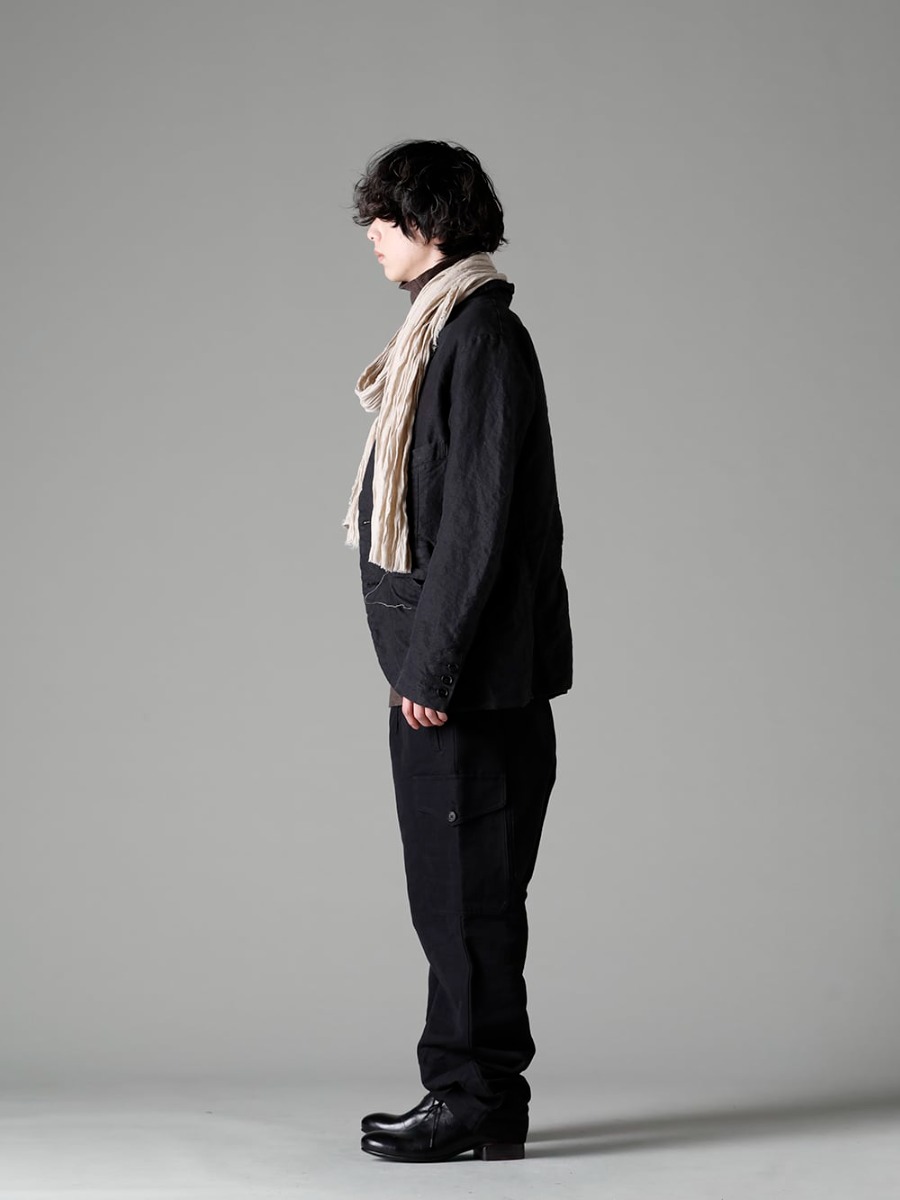GARMENT REPRODUCTION OF WORKERS(ガーメント リプロダクション オブ ワーカース) 22-23AW(秋冬) アルチザンならではの皺を楽しむ - Vincent-Jacket-Washi-Black ビンセント ジャケット 和紙 ブラック - TTW-wkp-Khaki ウールボトルネック カーキ - 22C-63MTR-Black 1960 ブリティッシュ ミリタリー トラウザーズ ベース カーゴパンツ ブラック - scarf-Beige リネンストール ベージュ - Derby-W-Hidden-Laces-Kangaroo-Black W. ヒドゥン レース ダービーシューズ カンガルー ブラック 1-002