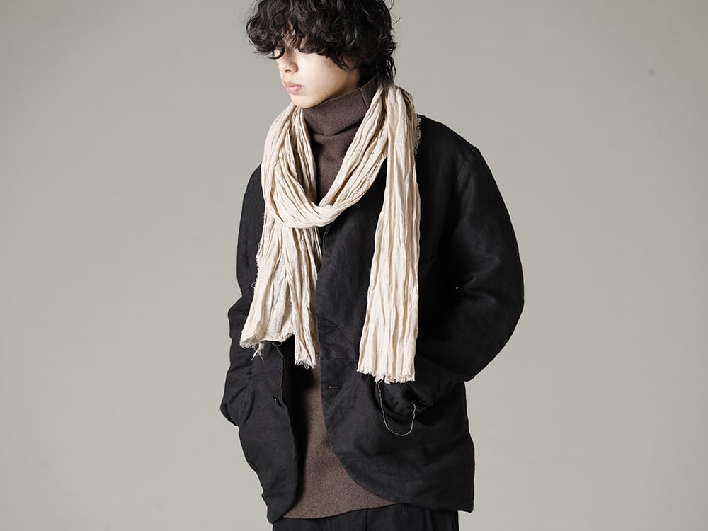 GARMENT REPRODUCTION OF WORKERS(ガーメント リプロダクション オブ ワーカース) 22-23AW(秋冬) ユニークなフロントデザインが光る  - Vincent-Jacket-Washi-Black ビンセント ジャケット 和紙 ブラック - TTW-wkp-Khaki ウールボトルネック カーキ - scarf-Beige リネンストール ベージュ 2-001