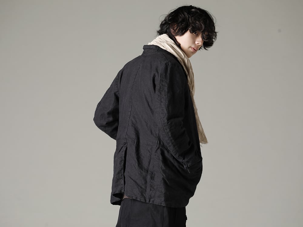 GARMENT REPRODUCTION OF WORKERS(ガーメント リプロダクション オブ ワーカース) 22-23AW(秋冬) ユニークなフロントデザインが光る  - Vincent-Jacket-Washi-Black ビンセント ジャケット 和紙 ブラック - TTW-wkp-Khaki ウールボトルネック カーキ - scarf-Beige リネンストール ベージュ 2-003