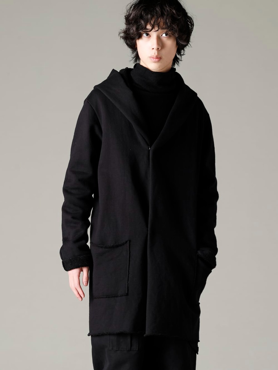 ware(ウェア) 22-23AW(秋冬) ウールコットン混紡裏毛素材を使用した暖かなロングフーディー -  JH-cwp-Black ウール コットン 裏毛 ロングフーディー ブラック - TTW-jw-blk ウールジョーゼットボトルネック ブラック