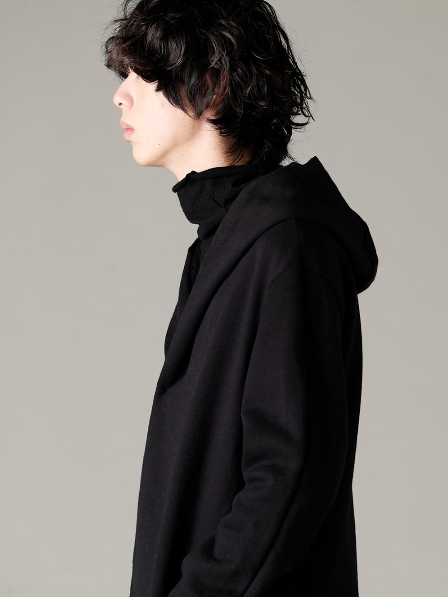 ware(ウェア) 22-23AW(秋冬) ウールコットン混紡裏毛素材を使用した暖かなロングフーディー  - JH-cwp-Black ウール コットン 裏毛 ロングフーディー ブラック - TTW-jw-blk ウールジョーゼットボトルネック ブラック 2-001