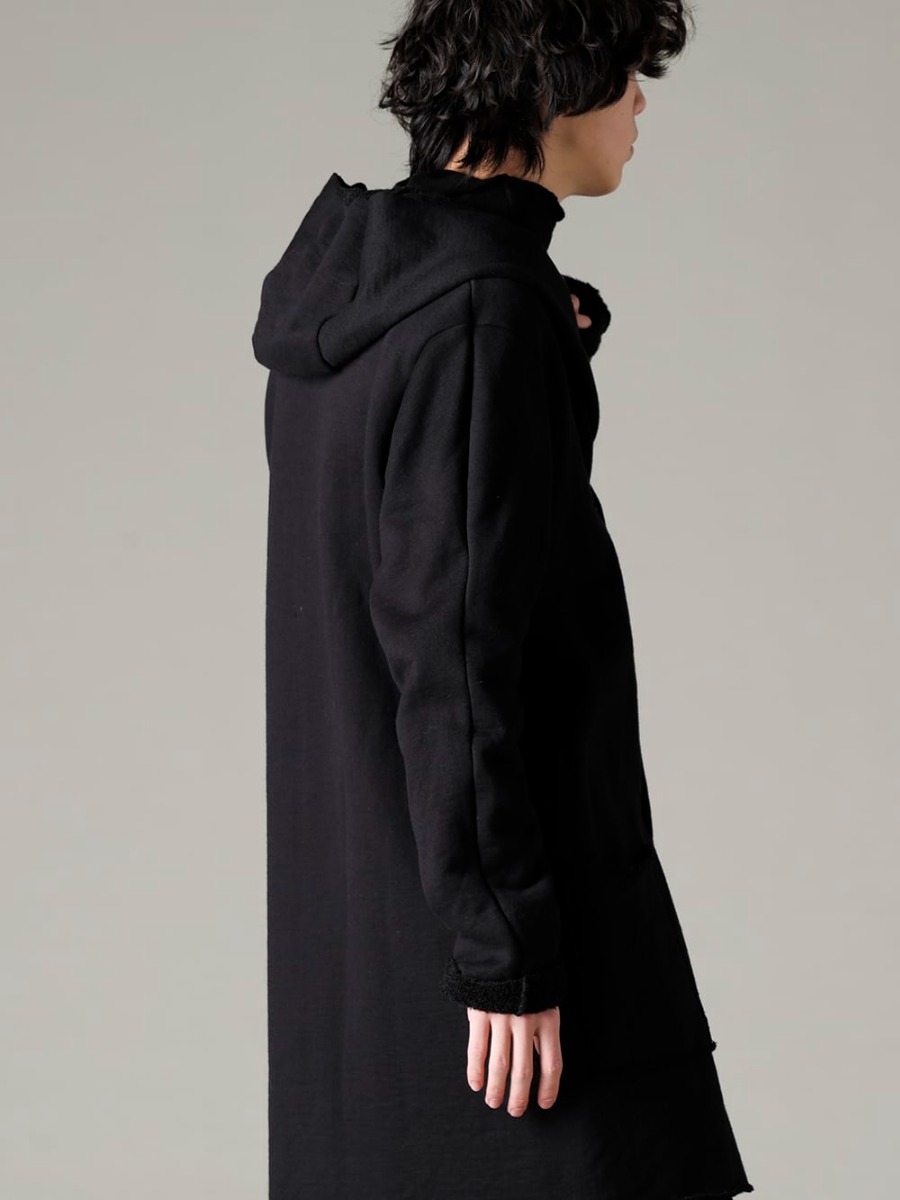 ware(ウェア) 22-23AW(秋冬) ウールコットン混紡裏毛素材を使用した暖かなロングフーディー  - JH-cwp-Black ウール コットン 裏毛 ロングフーディー ブラック - TTW-jw-blk ウールジョーゼットボトルネック ブラック 2-002