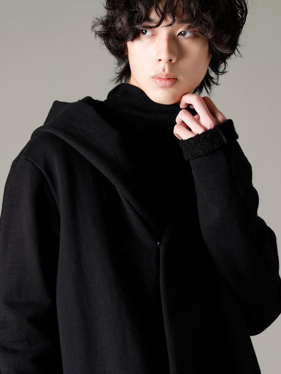 ware(ウェア) 22-23AW(秋冬) ウールコットン混紡裏毛素材を使用した暖かなロングフーディー  - JH-cwp-Black ウール コットン 裏毛 ロングフーディー ブラック - TTW-jw-blk ウールジョーゼットボトルネック ブラック 2-003