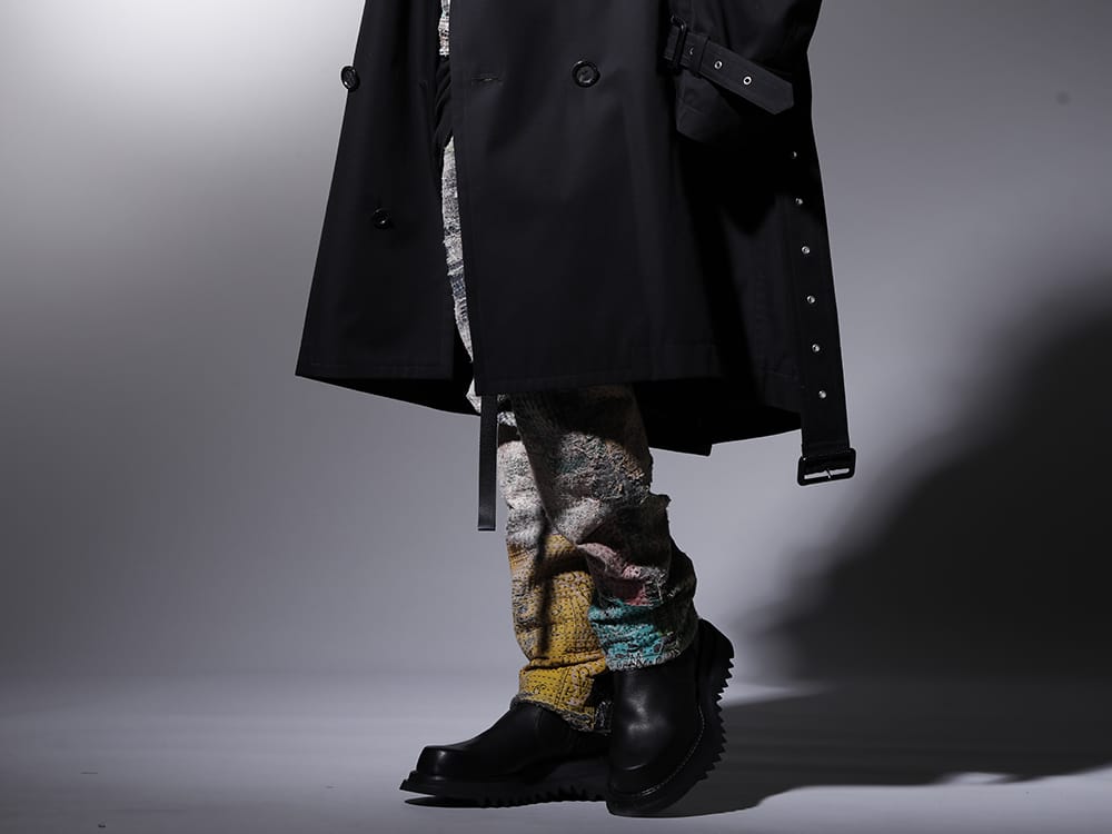 プロレタ リ アート / ユリウス 2022-23AW - マルチカラーのデニムにブーツを合わせ、大人な雰囲気を - UROBOROS-DENIM-JEANS-MULCH-32-22-23AW(BORO デニムパンツ ビーズ付き) 807FWM2(カウスキン サイドジップブーツ) 807ACU1-Black(カウスキン/ナイロン タイプベルト ブラック) - 3-003