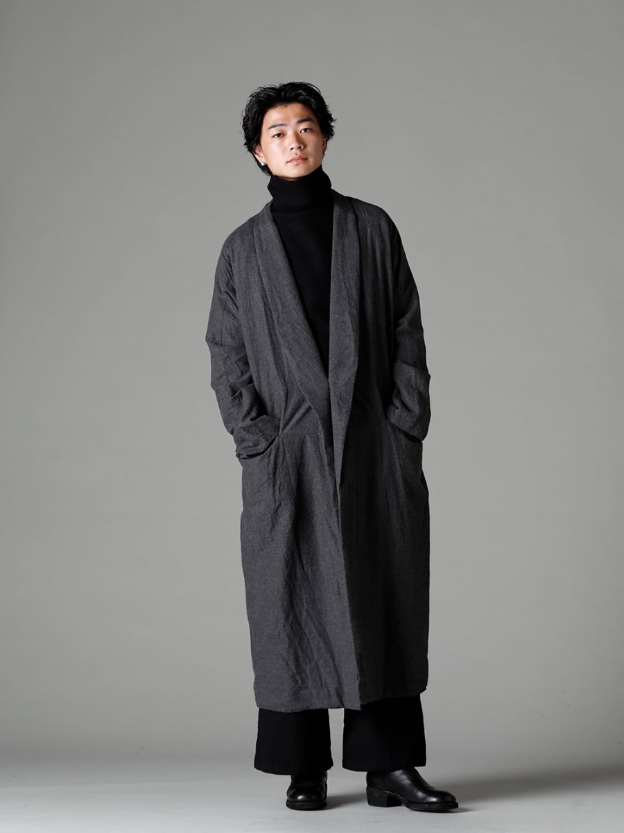 Garment Reproduction of Workers(ガーメント リプロダクション オブ ワーカース) 22-23AW(秋冬) シンプルながら味わい深いデザイン - Berger-Coat-Shawl-Collar-Nel-Black バーガー コート ショール カラー ネル ブラック - Bretagne-pants-Long-Wool-Black ブルターニュ パンツ ロング ウール ブラック - 788Z_H バックジップブーツ ダブルソール - ホース フルグレイン レザー 1-003