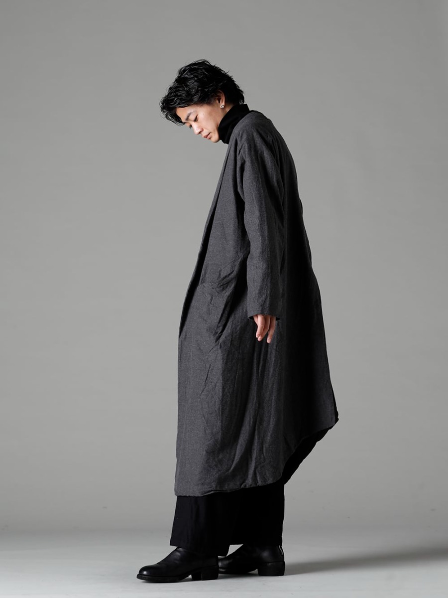 Garment Reproduction of Workers(ガーメント リプロダクション オブ ワーカース) 22-23AW(秋冬) シンプルながら味わい深いデザイン - Berger-Coat-Shawl-Collar-Nel-Black バーガー コート ショール カラー ネル ブラック - Bretagne-pants-Long-Wool-Black ブルターニュ パンツ ロング ウール ブラック - 788Z_H バックジップブーツ ダブルソール - ホース フルグレイン レザー 1-003