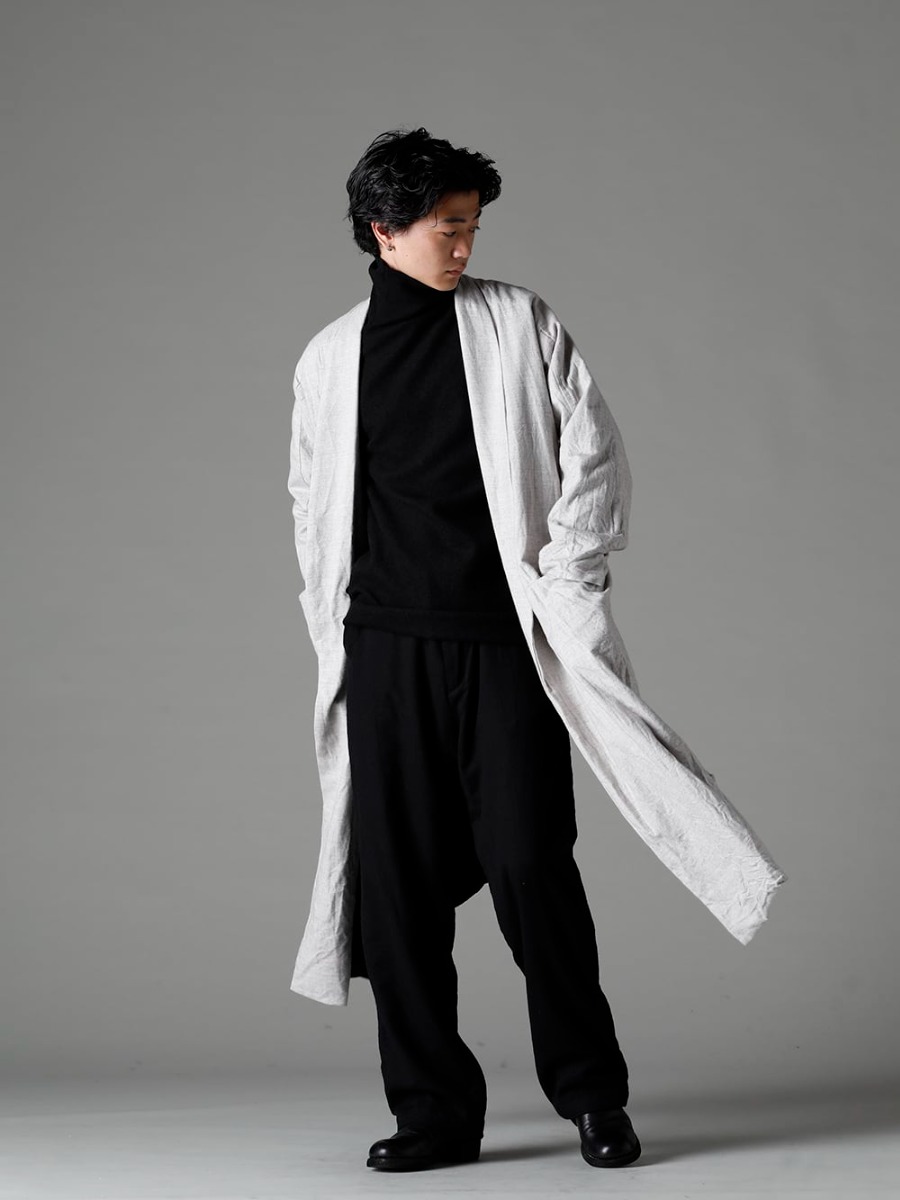 Garment Reproduction of Workers(ガーメント リプロダクション オブ ワーカース) 22-23AW(秋冬) ネル ナチュラル コーディネートパターン  - Berger-Coat-Shawl-Collar-Nel-Natural バーガー コート ショール カラー ネル ナチュラル - Bretagne-pants-Long-Wool-Black ブルターニュ パンツ ロング ウール ブラック - 788Z_H バックジップブーツ ダブルソール - ホース フルグレイン レザー 2-002