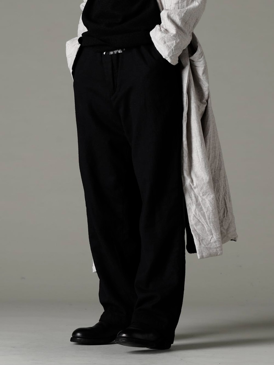 Garment Reproduction of Workers(ガーメント リプロダクション オブ ワーカース) 22-23AW(秋冬) ネル ナチュラル コーディネートパターン  - Berger-Coat-Shawl-Collar-Nel-Natural バーガー コート ショール カラー ネル ナチュラル - Bretagne-pants-Long-Wool-Black ブルターニュ パンツ ロング ウール ブラック - 788Z_H バックジップブーツ ダブルソール - ホース フルグレイン レザー 2-003
