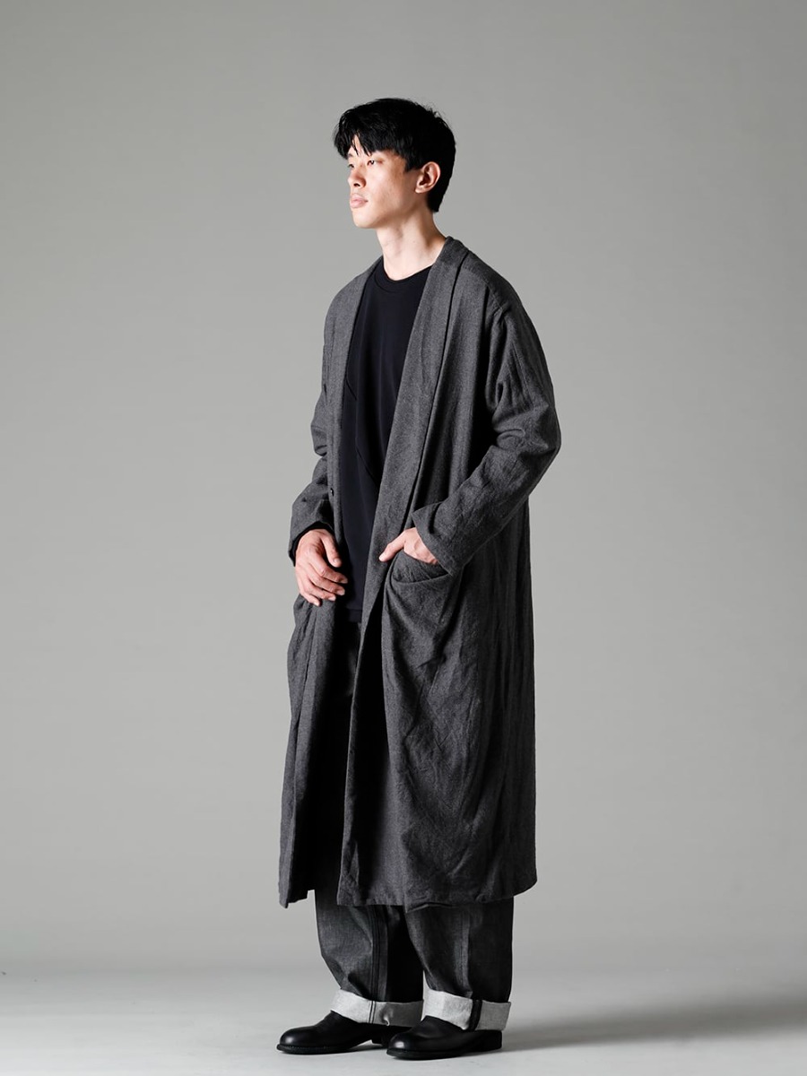 Garment Reproduction of Workers(ガーメント リプロダクション オブ ワーカース) 22-23AW(秋冬) ネル ブラック コーディネートパターン - Berger-Coat-Shawl-Collar-Nel-Black バーガー コート ショール カラー ネル ブラック - 22C-79PK5-BEAUFORT 5ポケット ワーカーズ - 10oz ブラック デニム - 788Z_H バックジップブーツ ダブルソール - ホース フルグレイン レザー 3-002