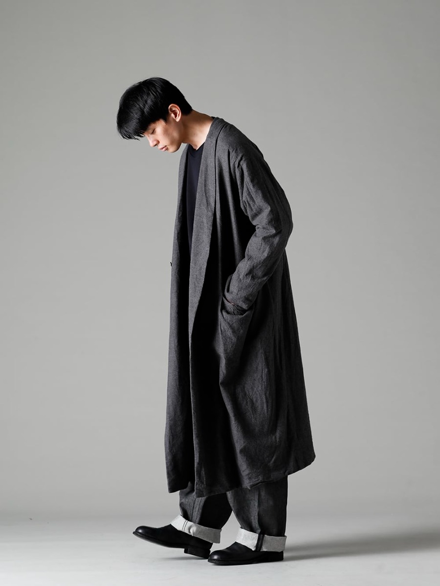 Garment Reproduction of Workers(ガーメント リプロダクション オブ ワーカース) 22-23AW(秋冬) ネル ブラック コーディネートパターン - Berger-Coat-Shawl-Collar-Nel-Black バーガー コート ショール カラー ネル ブラック - 22C-79PK5-BEAUFORT 5ポケット ワーカーズ - 10oz ブラック デニム - 788Z_H バックジップブーツ ダブルソール - ホース フルグレイン レザー 3-003