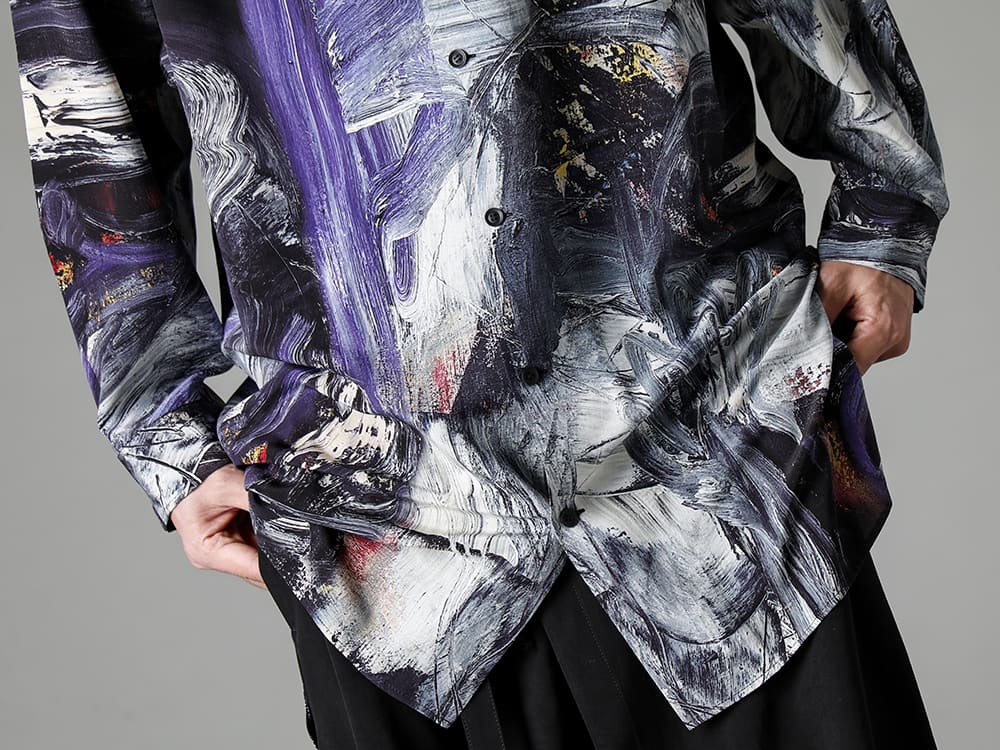Yohji Yamamoto 23SS Bold, bright, and eye-catching all-over patterned shirts  - HZ-B44-435-Asakura pattern stand collar shirt 2-003