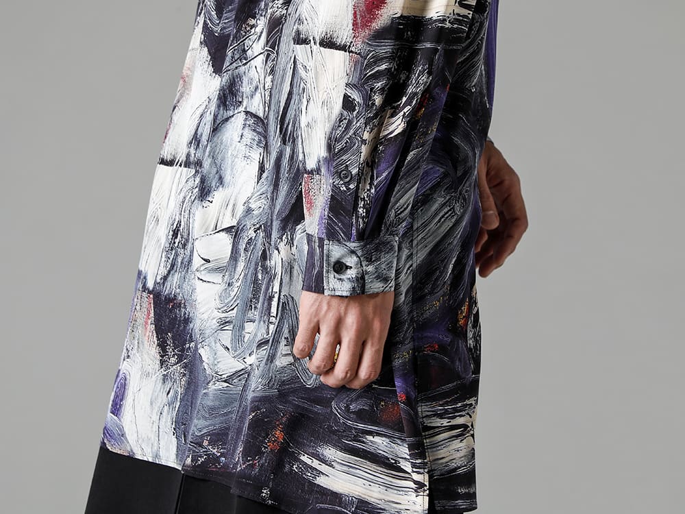 Yohji Yamamoto 23SS Bold, bright, and eye-catching all-over patterned shirts  - HZ-B44-435-Asakura pattern stand collar shirt 2-004