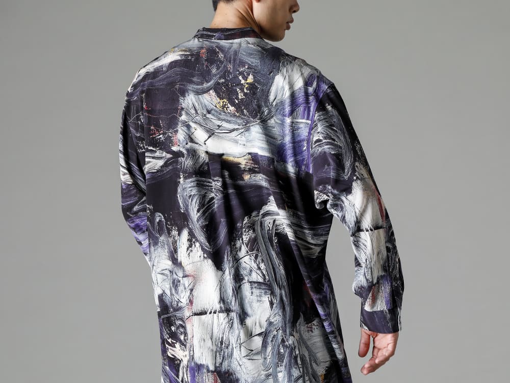 Yohji Yamamoto 23SS Bold, bright, and eye-catching all-over patterned shirts  - HZ-B44-435-Asakura pattern stand collar shirt 2-006