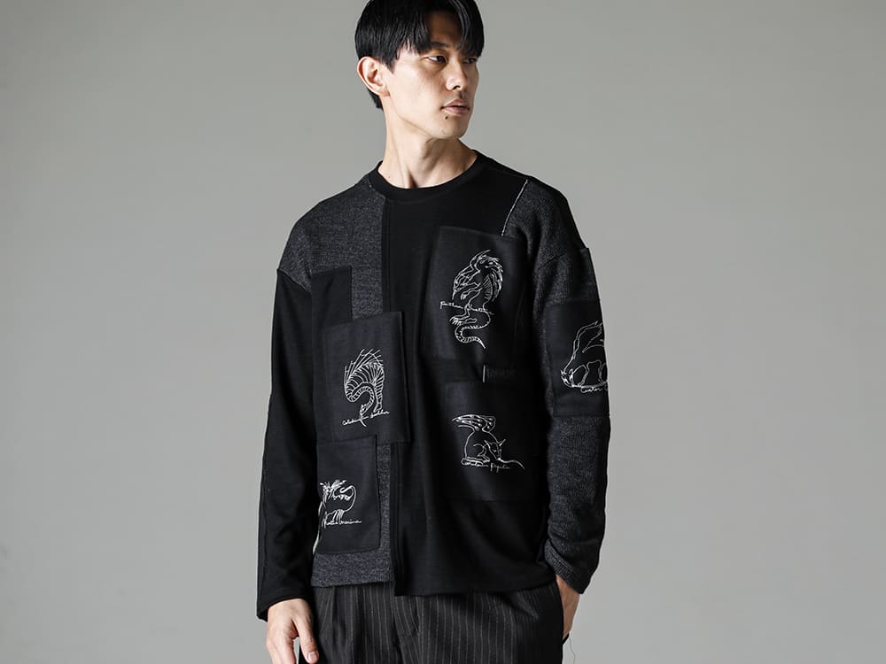 DUELLUM-デュエラム 22−23AW(秋冬) 可愛げのある刺繍がいい感じにギャップを - DUE-V-066-TEE-パッチド ビースト セーター 3-003