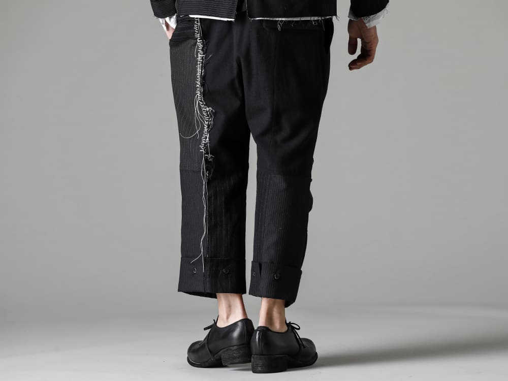 DUELLUM-デュエラム 22−23AW(秋冬) 春先のシンプルなコーディネートにもおすすめしたい一本 - DUE-V-059-TRS-パッチドワイドクロップドトラウザーズ - PL10L-BLKT-オーソピーディック ダービーシューズ ホース フルグレイン レザー - PL10L 3-003
