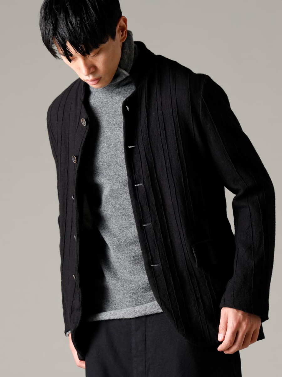 ware(ウェア) 22-23AW イタリア老舗メーカーの生地を使用 - joep-preat-wool プリーツド ウール スタンド カラー ジャケット - TTC-wmpl-Grey-Beige イタリア マペル ウールニットボトルネック グレーベージュ - Bretagne-pants-Long-Wool-Black ブルターニュ パンツ ロング ウール ブラック 3-005