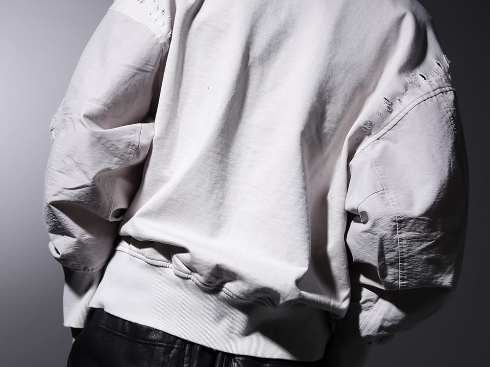 JULIUS 2023PS - Hoodie with a military feel in the damage and details - 807CUM3-Plaster(Cotton Sweat Damaged Combo Hoodie Plaster) - 2-009