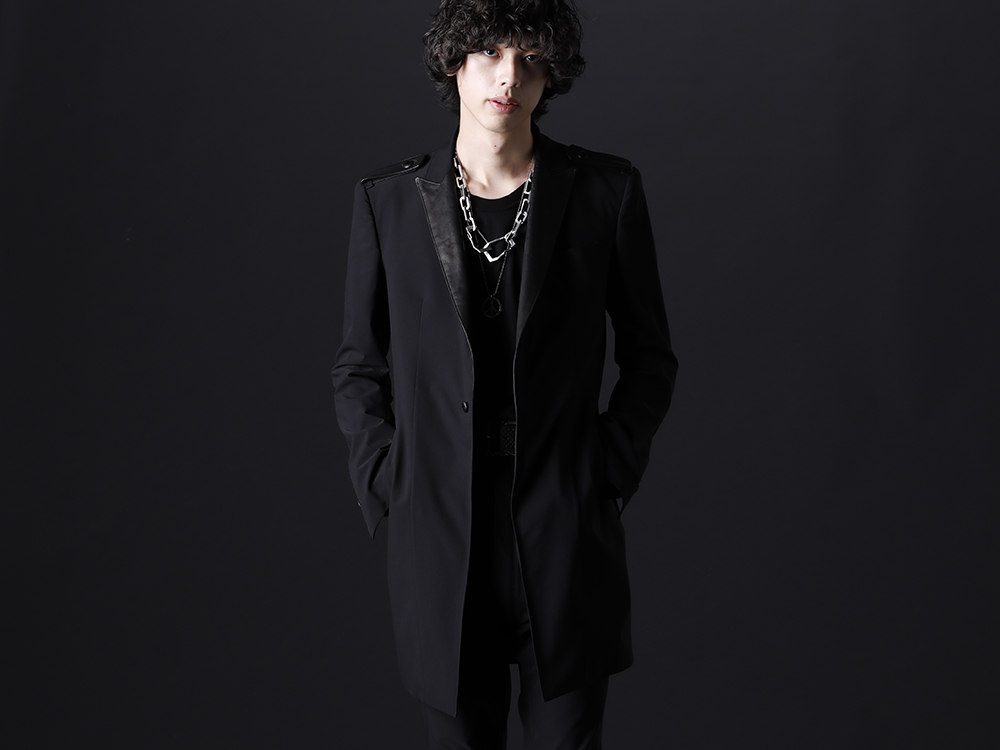 THE ONENESS / kiryuyrik / JULIUS 2023AW - Elegant tailoring made with eco-friendly materials - OB-OHJ04-901(Recycled PEs Leather Combi Jacket) 817CPM3-M(Cotton/Modal Jersey Short Sleeve T-Shirt) 817ACU15-silver(Chain Necklace Silver) OB-PEACE01-01(SGZ-PEACE Nacklace) - 2-001