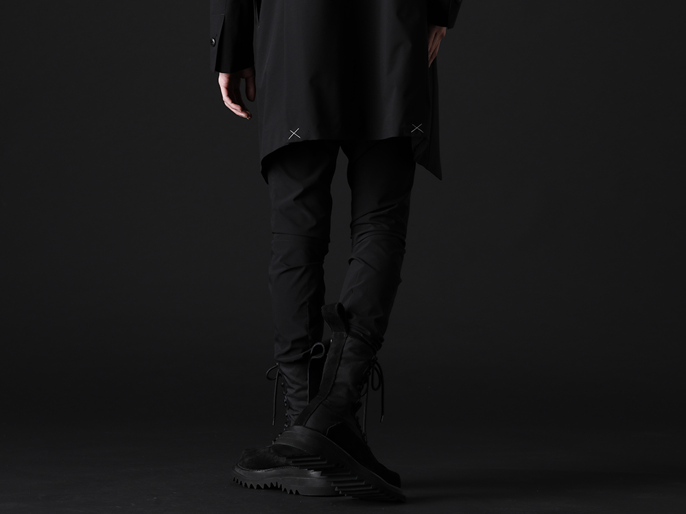 THE ONENESS / kiryuyrik / JULIUS 2023AW - Slim pants that can be worn as a set up - OB-OHP07-901(Recycled PEs Darts Saruel Pants) 807FWM1(Cow Velor Lace Up Combat Boots) KM-IAC42-03(Pin Buckle Silver x Black) KM-HBLT02-05PYSN(Belt Python) - 3-001