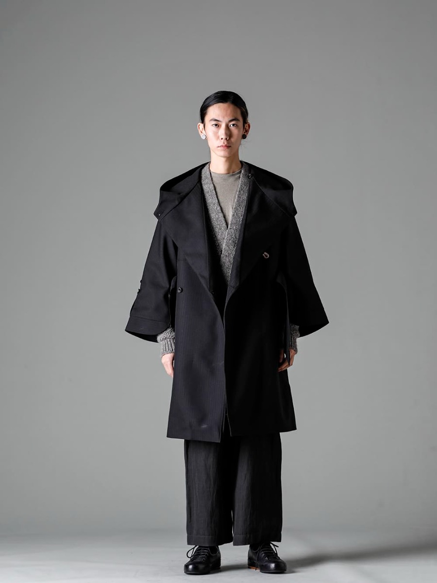 Norwegian Rain-ノルウェージャンレイン 22-23AW(秋冬) スタイリング - Rive Gauche Reduxスタイル 悪天候に耐えうる機能性と保温性能を兼ね備えたジャポニズムなコートスタイル - Rive-Gauche-Redux-Unisex-Herringbone-Black-リヴ ゴージュ リダックス ユニセックス - KNIT#58-ニット#58 ナチュラル グレー アイスランド ウール - 014TS2-Taupe-コットンウールジャージーロングスリーブ Tシャツ トープ - TROUSERS#67-トラウザー #67 スミ ウール/リネン ツイル - Handsewn-Classic-Lo-ハンドソーン クラシック ロー