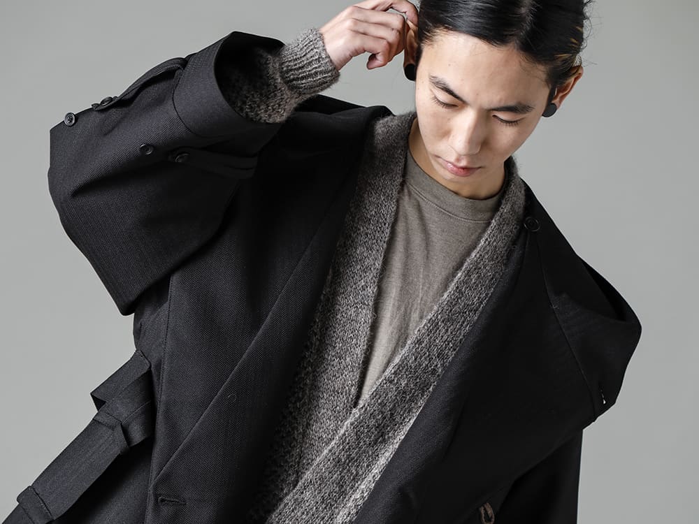 Norwegian Rain-ノルウェージャンレイン 22-23AW(秋冬) 暴風や雪、雨の日でもストレスフリーにファッションを楽しめる本格2wayレインコート  - Rive-Gauche-Redux-Unisex-Herringbone-Black-リヴ ゴージュ リダックス ユニセックス - KNIT#58-ニット#58 ナチュラル グレー アイスランド ウール - 014TS2-Taupe-コットンウールジャージーロングスリーブ Tシャツ トープ  2-002