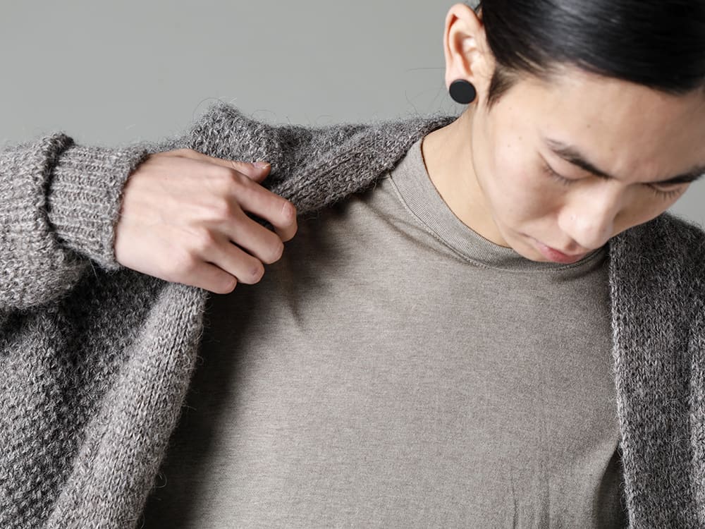 Norwegian Rain-ノルウェージャンレイン 22-23AW(秋冬) 抜群の本性能を誇るアイスランディックウールカーディガン - KNIT#58-ニット#58 ナチュラル グレー アイスランド ウール - 014TS2-Taupe-コットンウールジャージーロングスリーブ Tシャツ トープ -3 3-006