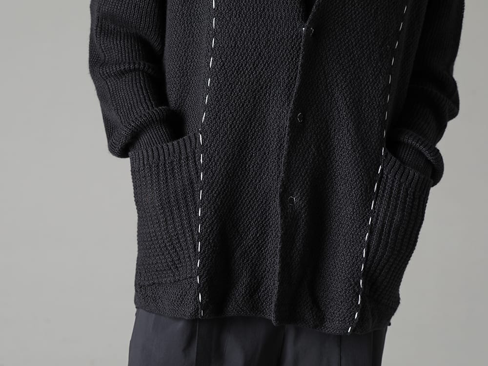 The Viridi-anne 2023SS This cardigan combines multiple knitting fabrics  - VI-3586-07-Black - Hard Twisted Ramie Yarn Cardigan Black 2-002