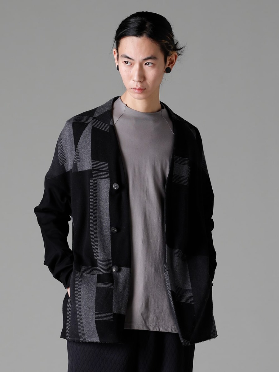 DEVOA(デヴォア) GUIDI(グイディ) 23SS(春夏) カーディガンの感覚で使える個性的なアイテム  - JKN-JQSC ジャケット シルク / コットンジャカード CSC-DSH3-Stone-Gray セミハイネックロングスリーブ スビンコットンジャージー ストーングレー 2-002