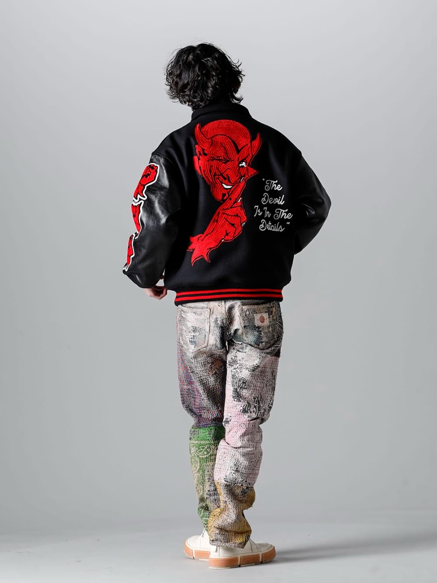 セントマイケル 2022-23AW - ©️SAINT M×××××× 2022-23秋冬コレクションより新作アイテムがリリース！只今より通販にて販売開始です！- SM-A22-0000-034(DEVIL バーシティジャケット ブラック) - 1-001