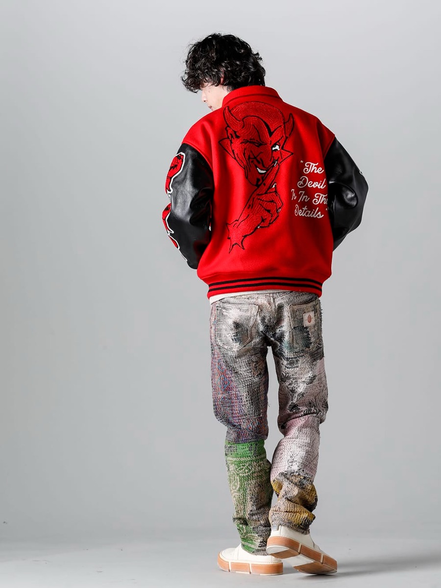 セントマイケル 2022-23AW - ©️SAINT M×××××× 2022-23秋冬コレクションより新作アイテムがリリース！只今より通販にて販売開始です！- SM-A22-0000-035(DEVIL バーシティジャケット レッド) - 1-002