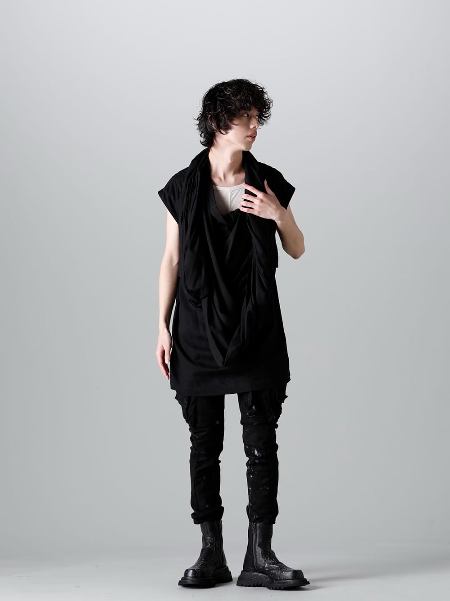 ユリウス 2023SS - JULIUS(ユリウス) 2023SSコレクションより第2弾目のアイテムがデリバリー！只今より店頭・通販共に販売スタート！ - 819SHM3-black(レーヨン/コットン クロス ドレープネック プルオーバー ブラック) - 1-001