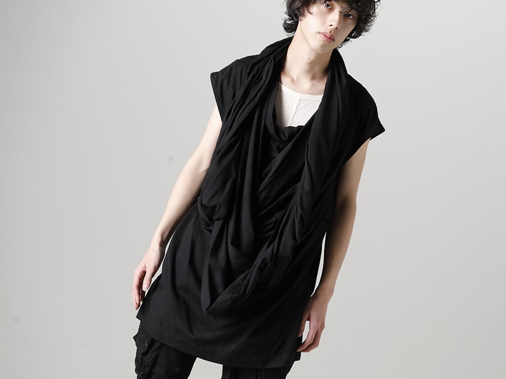 ユリウス 2023SS - JULIUS(ユリウス) 2023SSコレクションより第2弾目のアイテムがデリバリー！只今より店頭・通販共に販売スタート！ - 819SHM3-black(レーヨン/コットン クロス ドレープネック プルオーバー ブラック) - 1-003