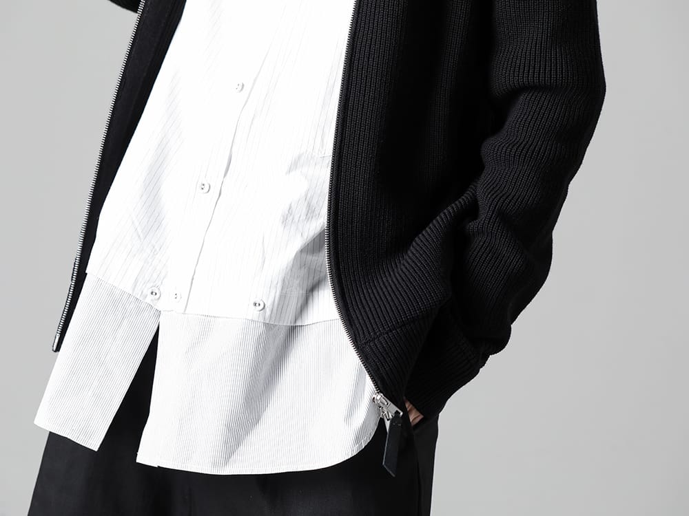 The Viridi-anne 23SS Using a driver's knit as a woven fabric for a rougher finish  - VI-3582-02-Stripe Detachable Shirt - SI1HA0013-Driver's Zip Up Knit Black 2-006