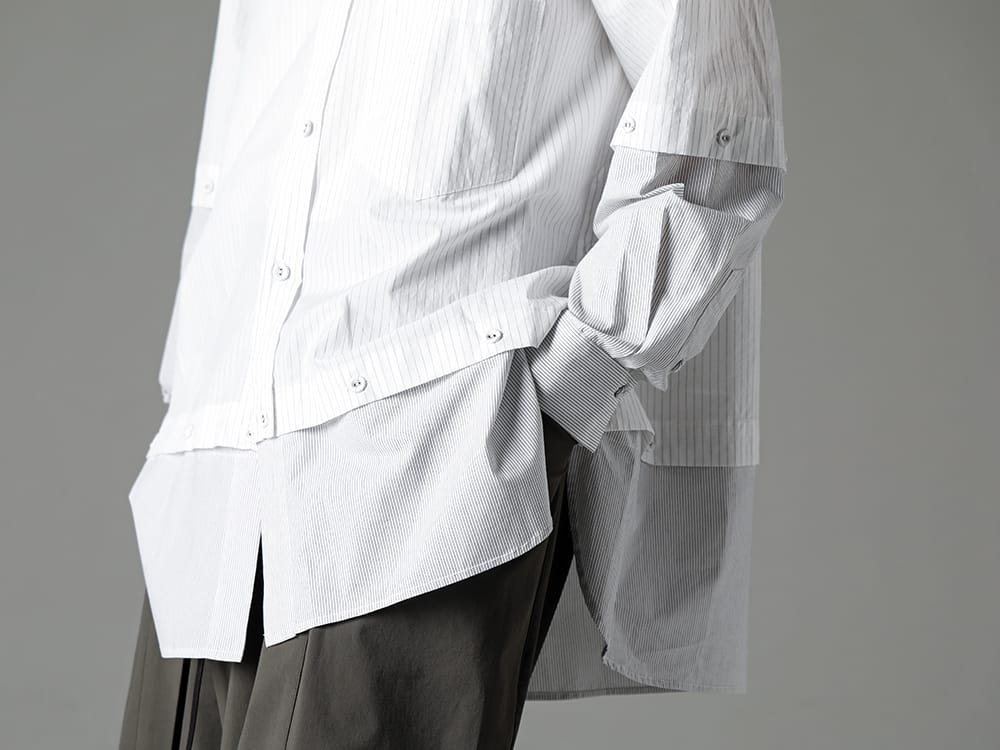 The Viridi-anne 2023SS Striped shirt with detachable design.  - VI-3582-02 - Stripe Detachable Shirt 2-003