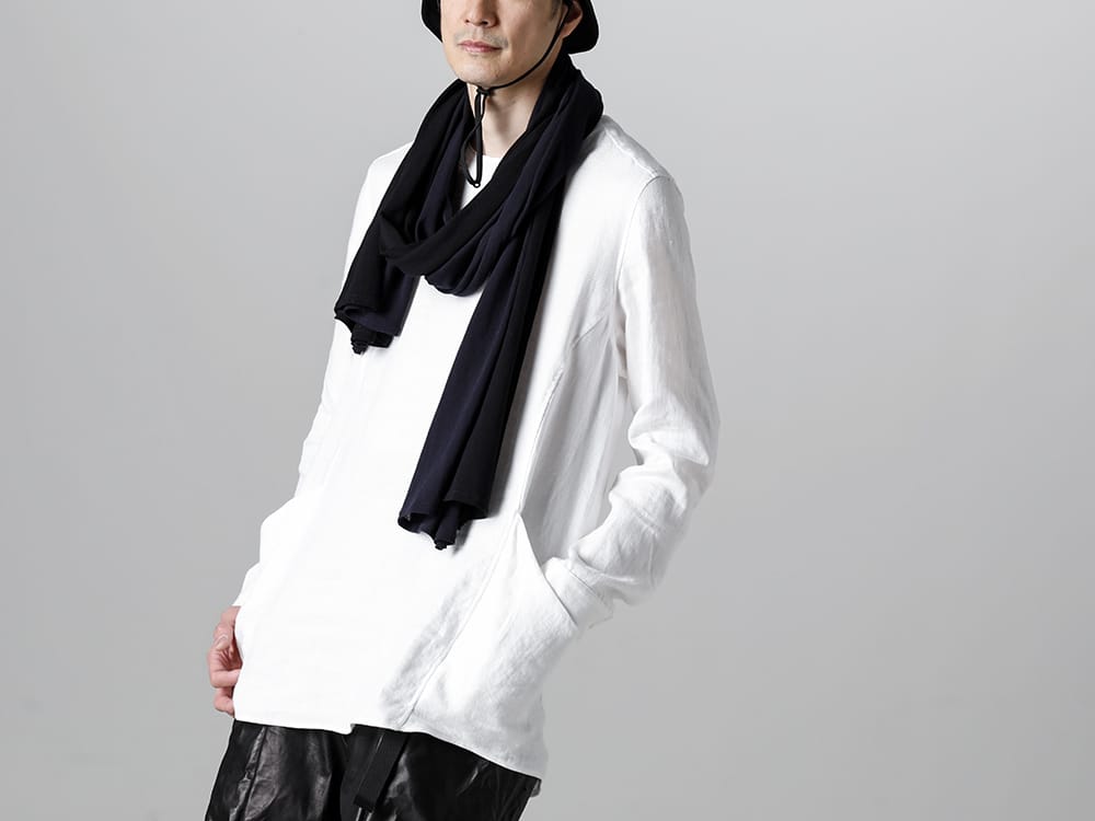 RIPVANWINKLE - リップヴァンウィンクル 2023SS ユーロホワイトにアクセントを付けたバイカラーストールスタイル  - 40/1リネンツイルを使用した新型ソリッドシャツL/S。 RW-505-Euro White - ソリッドシャツ L/S ユーロ ホワイト - RW-522 - バイカラー ストール 2-001