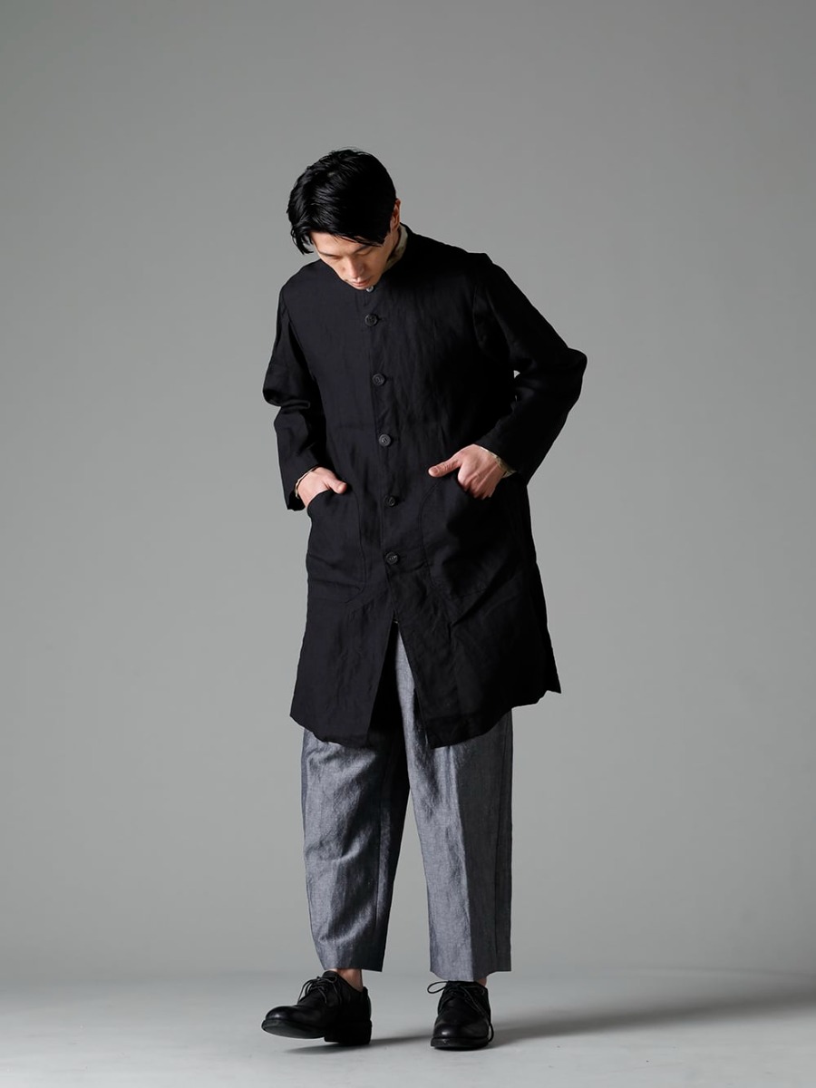 NOUSAN 23SS Enjoy the atmosphere of supple Belgian linen. - atlier atelier：Stand Collar Coat - shirt-Leaf-Print Reguler Collar Shirt (Leaf Print) - ankle ankle：2-Tuck Wide Pants - 792Z Classic Derby Shoes Double Sole - Horse Full Grain Leather 1-002