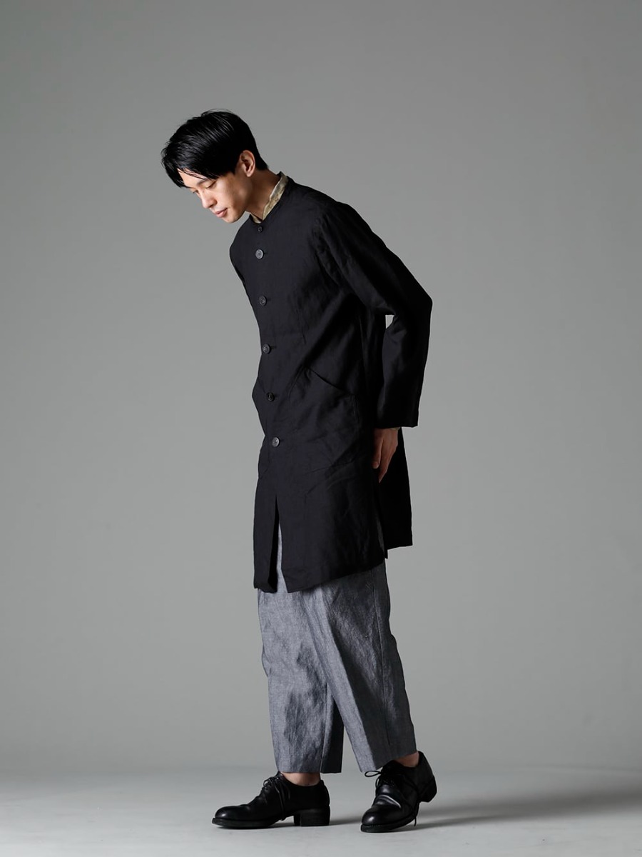 NOUSAN 23SS Enjoy the atmosphere of supple Belgian linen. - atlier atelier：Stand Collar Coat - shirt-Leaf-Print Reguler Collar Shirt (Leaf Print) - ankle ankle：2-Tuck Wide Pants - 792Z Classic Derby Shoes Double Sole - Horse Full Grain Leather 1-004