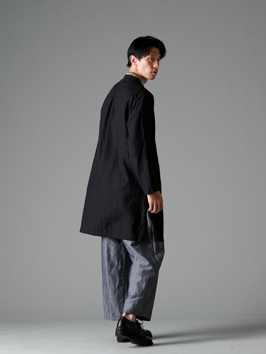 NOUSAN 23SS Enjoy the atmosphere of supple Belgian linen. - atlier atelier：Stand Collar Coat - shirt-Leaf-Print Reguler Collar Shirt (Leaf Print) - ankle ankle：2-Tuck Wide Pants - 792Z Classic Derby Shoes Double Sole - Horse Full Grain Leather 1-005